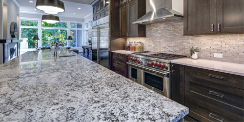 Stone countertop on a kitchen island